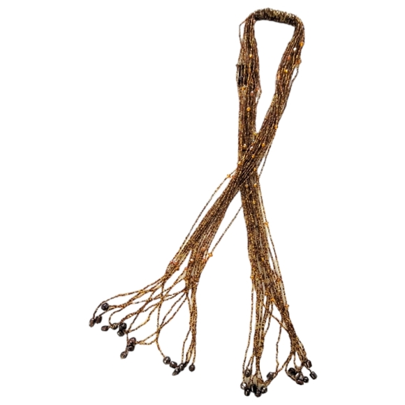 Bijoux Terner NWT Brown Glass Seed Bead Long Ethnic Lariat Necklace - Picture 2 of 4